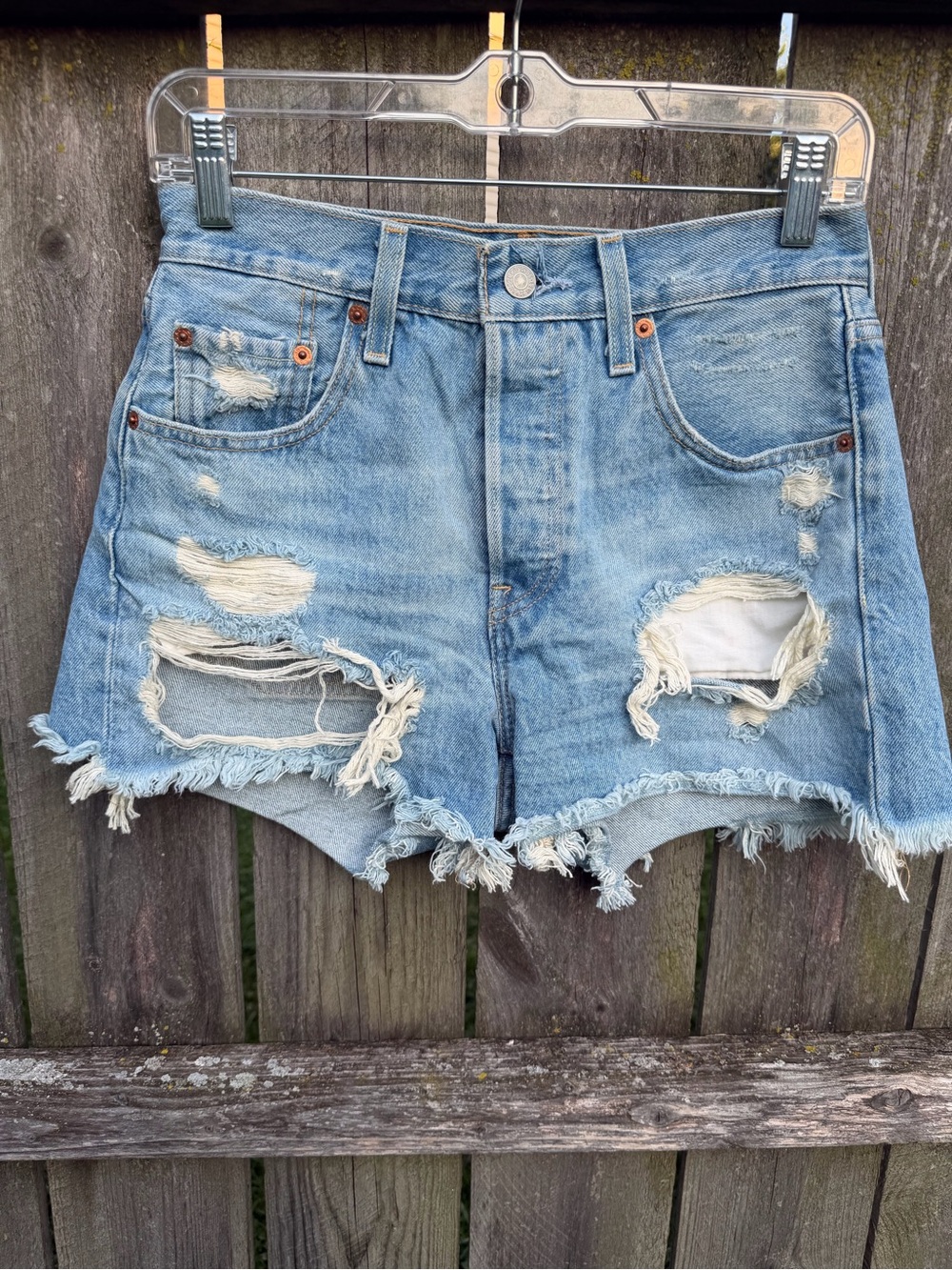 Levi's Light Blue Distressed High-Rise Denim Shorts Size 25